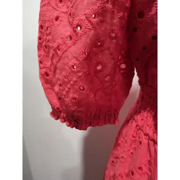 Betsy Johnson Paradise Pink On/Off Shoulder Cotton Eyelet Midi, M - Picture 9 of 15